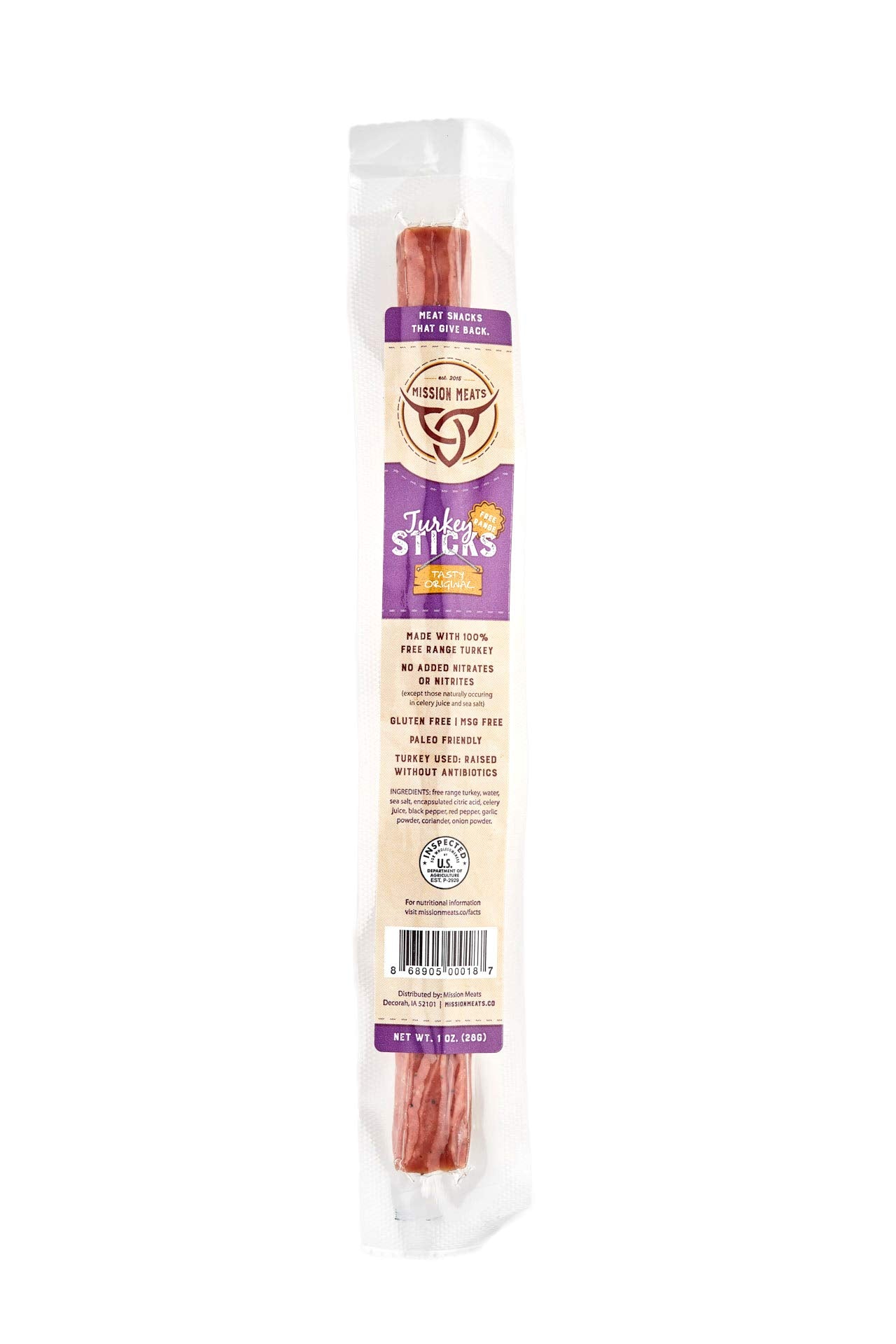 Mission Meats Turkey Sticks, 100% Free Range Turkey Jerky, Zero Sugar, Delicious Healthy Snacks, 9g Protein, Individually Wrappe