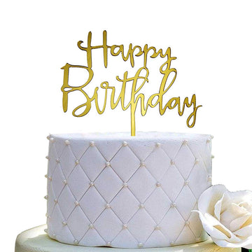Happy Birthday Cake Topper For Birthday Party Decorations, Mirror Gold Acrylic