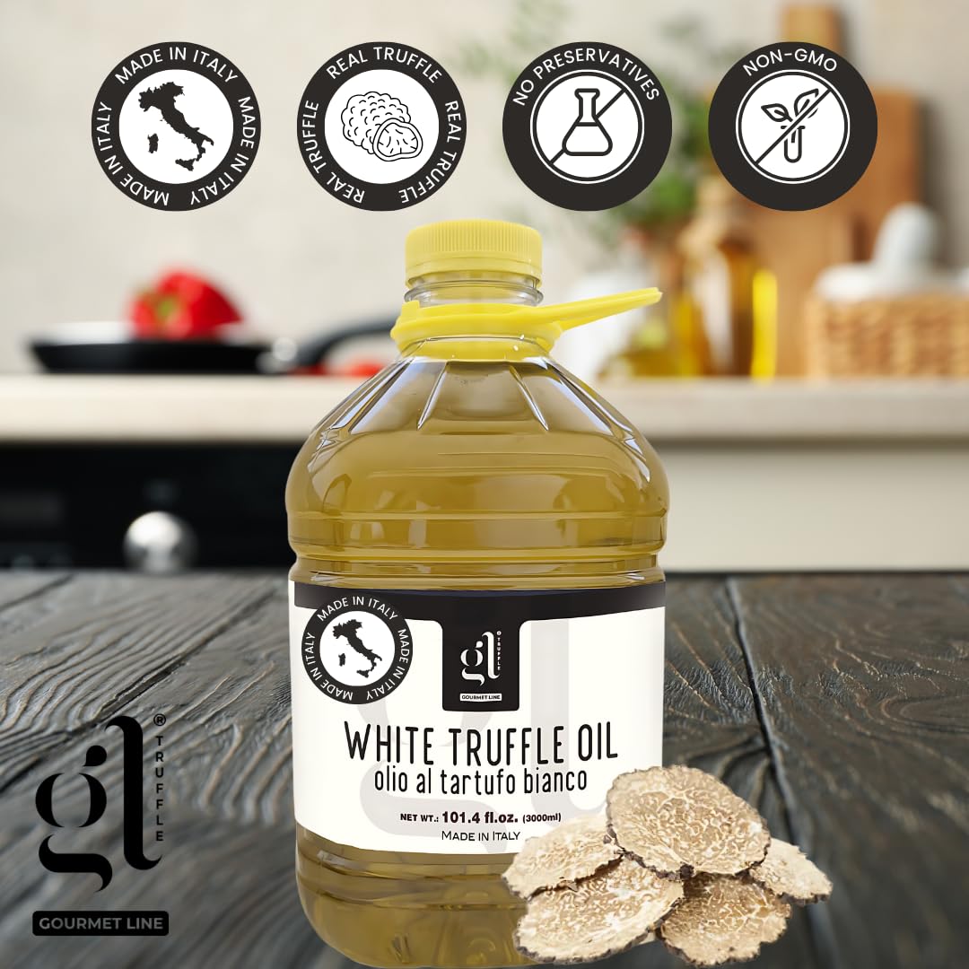 White Truffle Oil Bulk 3 Liters (97 Fl.Oz), Non-Gmo, Foodservice Truffle Oil, Made In Italy, Gl Truffle Gourmet Line
