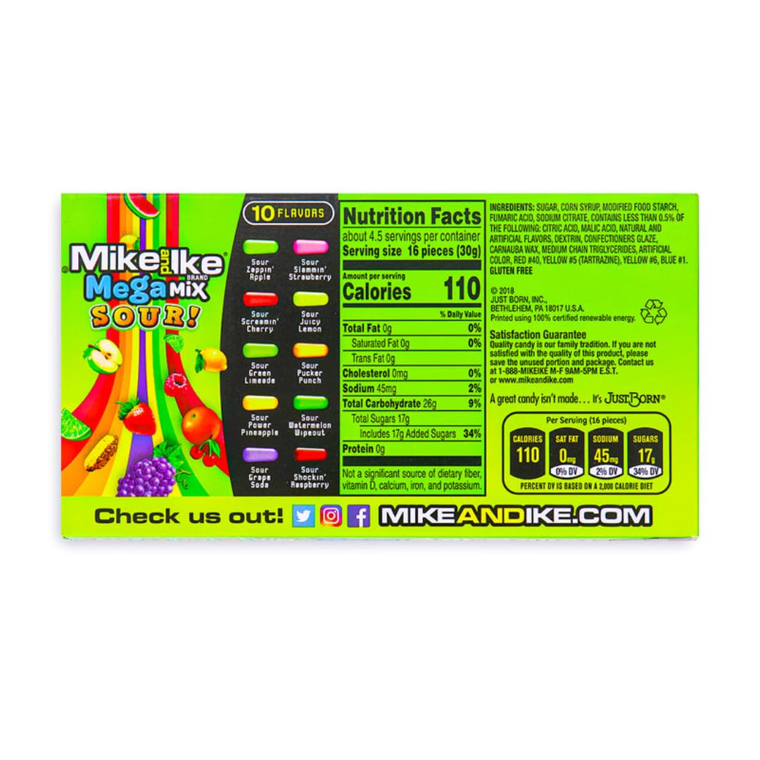 Mike & Ike - Gift Pack Of 3, 4.25 Oz. Theater Boxes By Lyza'S Sweets & Treats (Mega Sour Mix)