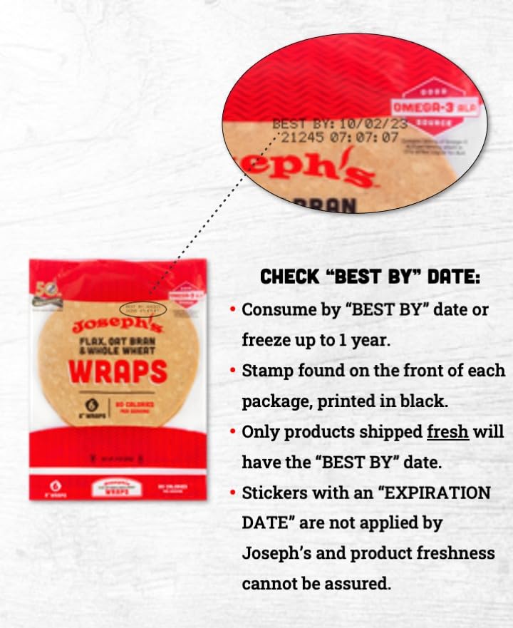 Joseph'S Low Carb Wrap Value 6-Pack, Flax, Oat Bran And Whole Wheat, 8G Carbs Per Serving, Fresh Baked (6 Per Pack, 36 Wraps Tot