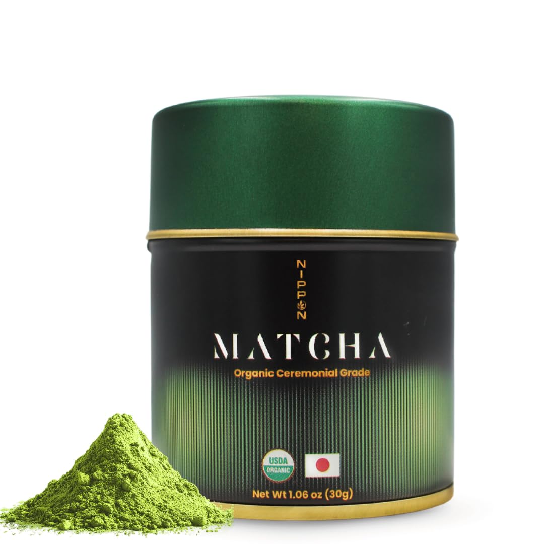 Nippon Matcha - Organic Ceremonial Grade Japanese Matcha Green Tea Powder - First Harvest from Uji  Kyoto - USDA Certified  Stone-Ground  Smooth & Vibrant (30g/1.06oz)