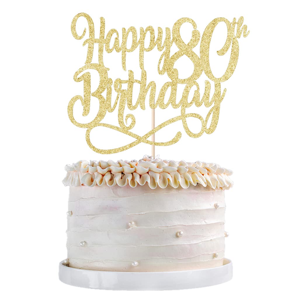 Gold Glitter Happy 80Th Birthday Cake Topper,Cheers To 80 Years,Happy 80Th Birthday Cake Topper,80Th Anniversary Cake Topper, Me