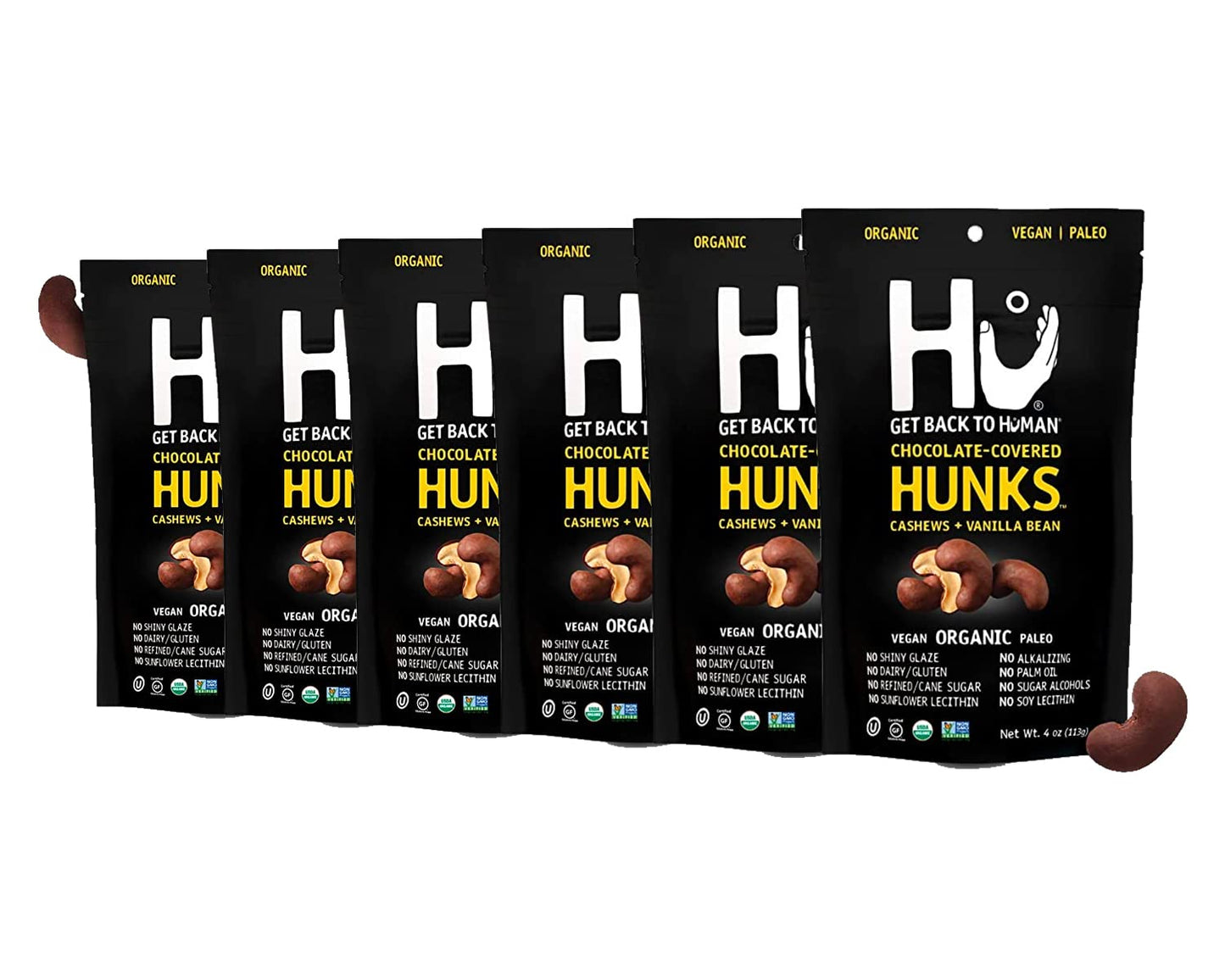 Hu Keto Friendly Hunks | Vegan Chocolate Covered Cashews And Vanilla Bean | 6 Pack | Non-Gmo, Gluten Free, Paleo, Organic Dark C