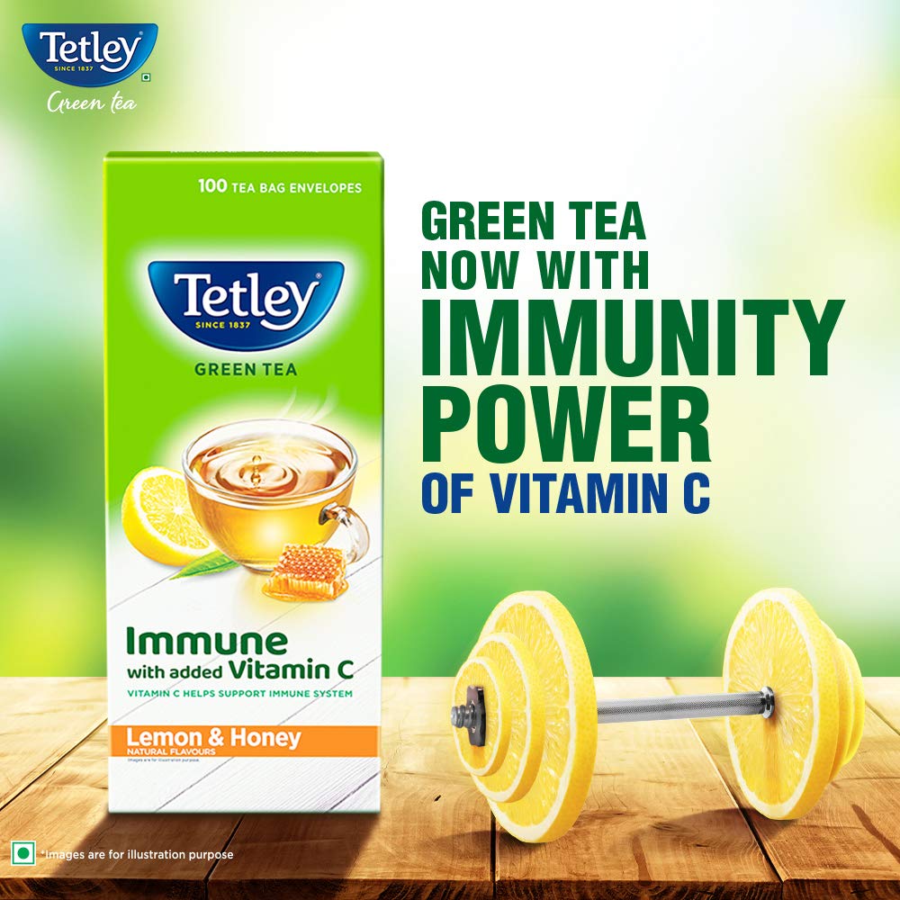Tetley Green Tea Immune With Added Vitamin C, Lemon And Honey, 100 Tea Bags