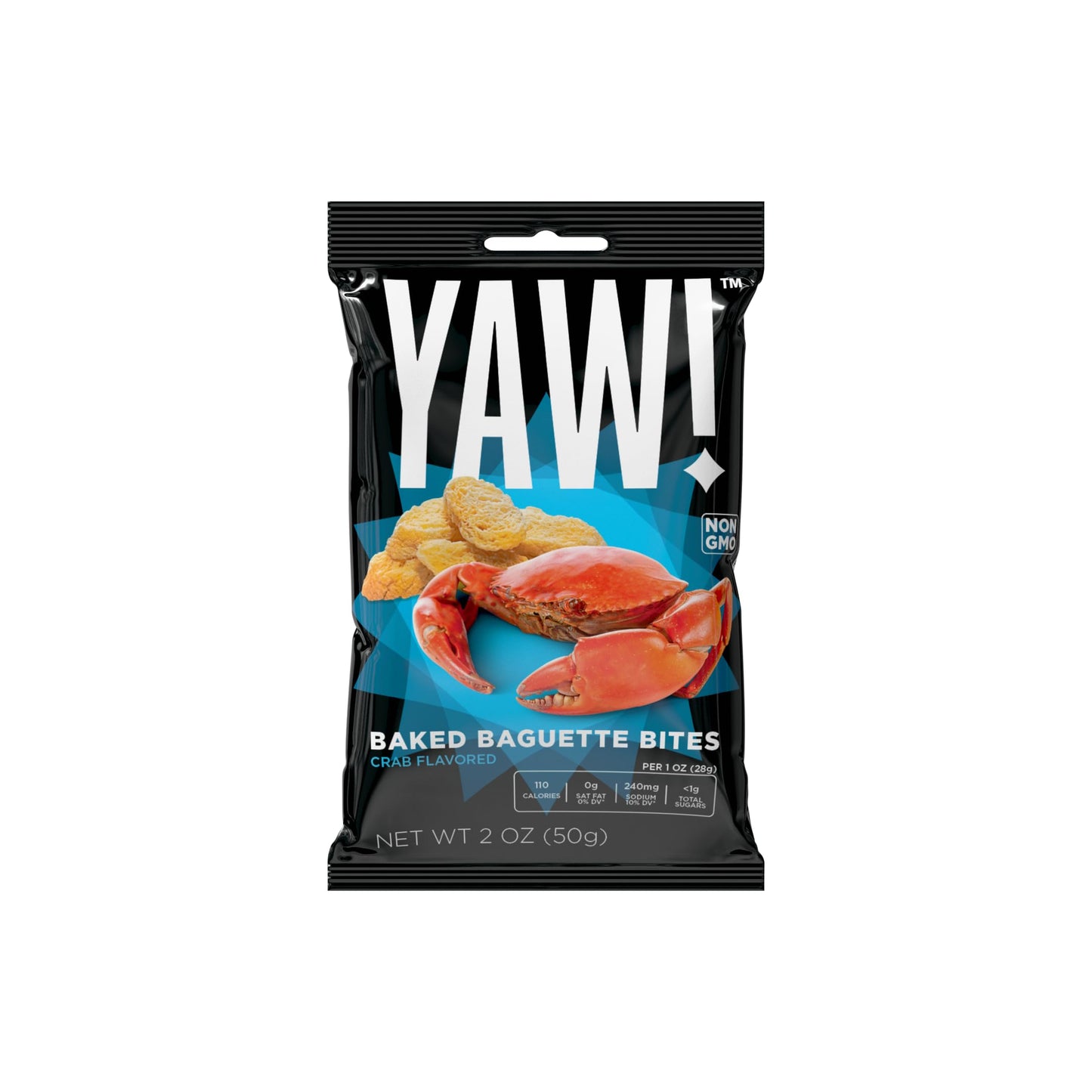 YAW! Baked Baguette Bites, Crab Flavor, Non-GMO, 3 Pack, 6oz Total, Reddish-Orange