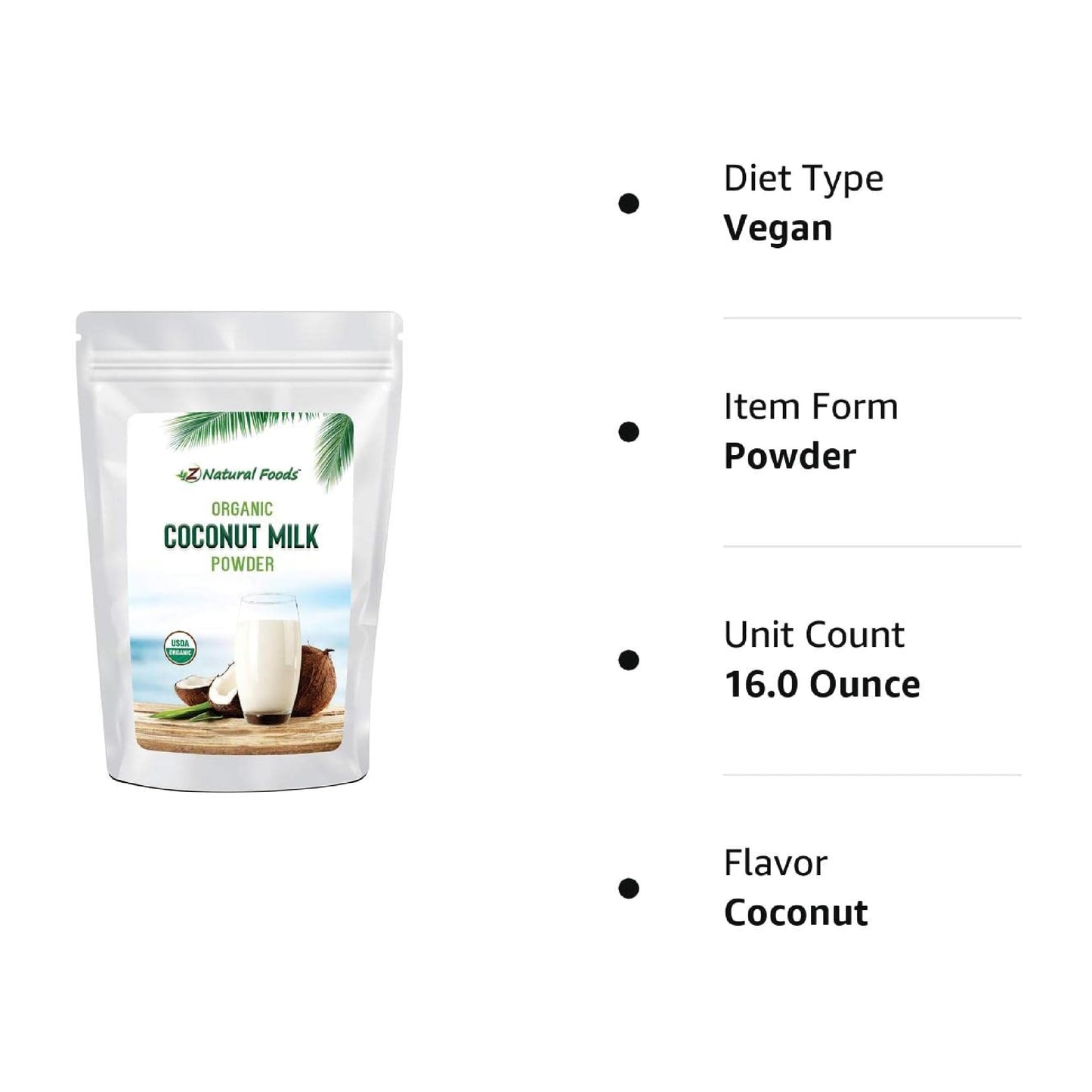 Z Natural Foods Organic Coconut Milk Powder - All-Natural Vegan Dairy-Free Alternative With Mcts - Unsweetened Coconut Creamer F