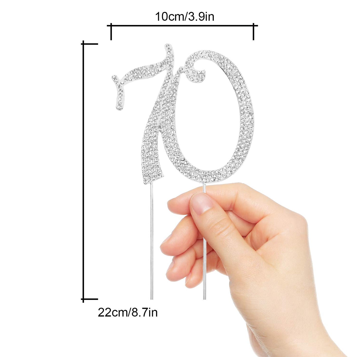 Hatcher Lee Bling Crystal 70th Birthday Cake Topper - Silver Keepspirit-inspired flavor Decoration (Model HCL-032)