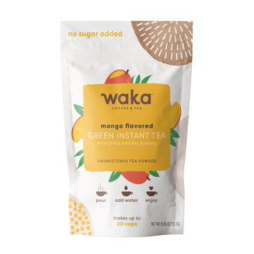 Waka Instant Green Tea Mix, Mango Flavored - 100% Tea Leaves, No Additives, Unsweetened Travel Size Tea Powder - Easy Quick Hot