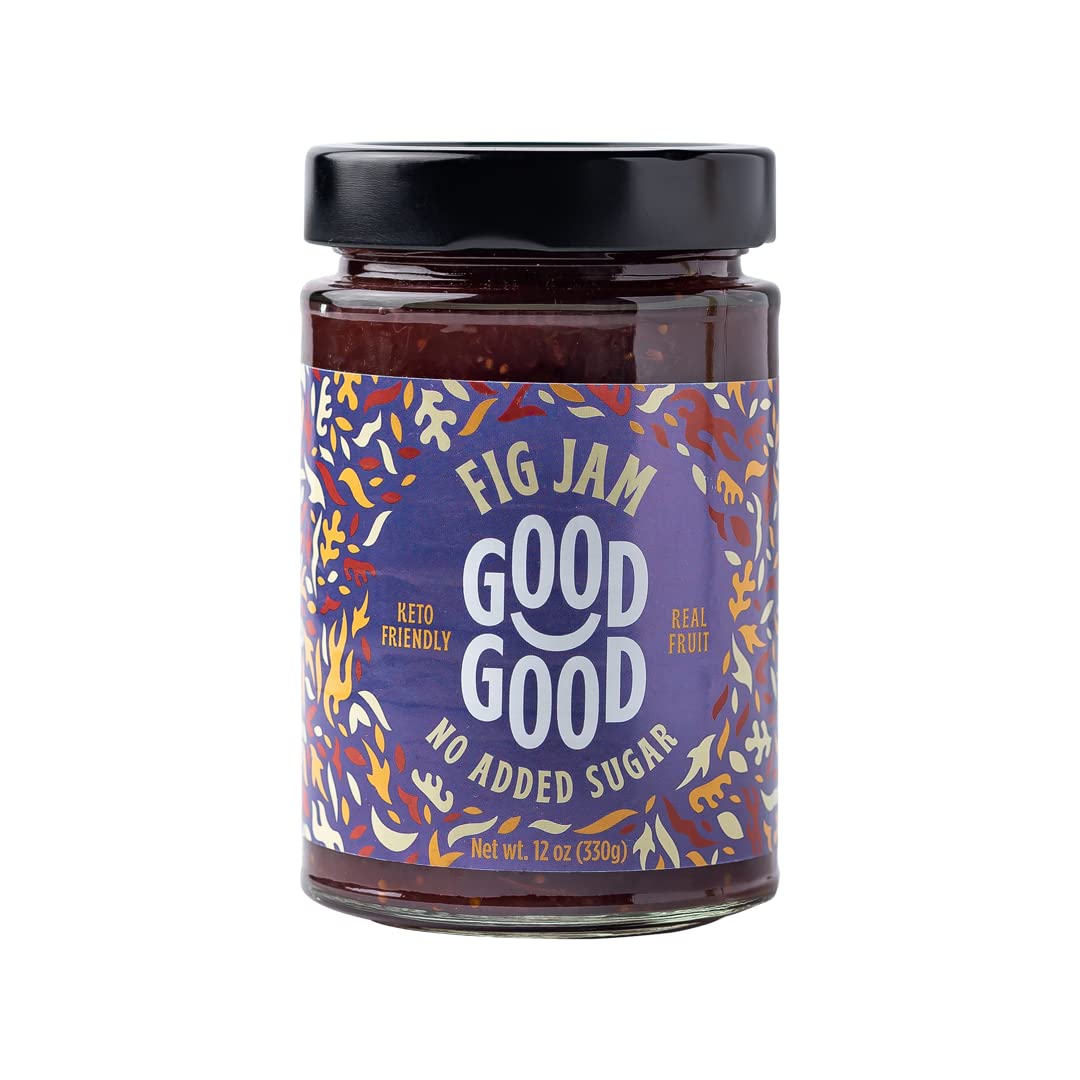 GOOD GOOD No Added Sugar Fruit Jam Variety Pack of 4 - Keto Friendly Jelly - Strawberry, Cherry, Fig and Orange Marmalade Jam -