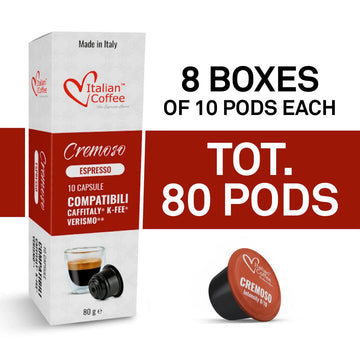 ITALIAN COFFEE FOR ESPRESSO LOVERS Coffee compact pieces, Compatible with Verismo & K-fee Systems, 80 Pods, CREMOSO Blend