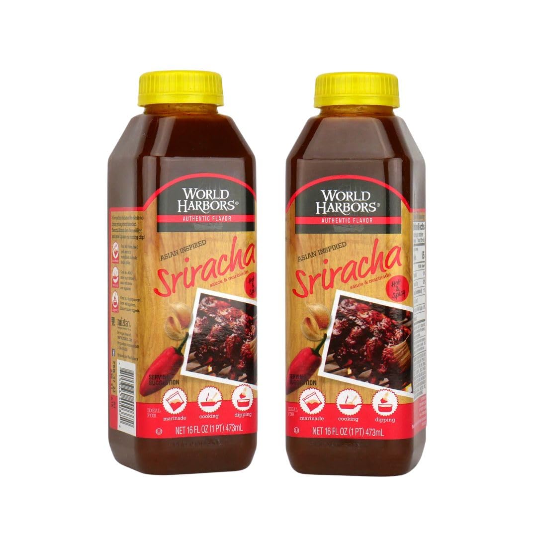 World Harbors Sriracha Hot Sauce & Marinade Perfect for Grilled Meats, Seafood, Dipping, Marinades & Garnishes - Enhance Your Me
