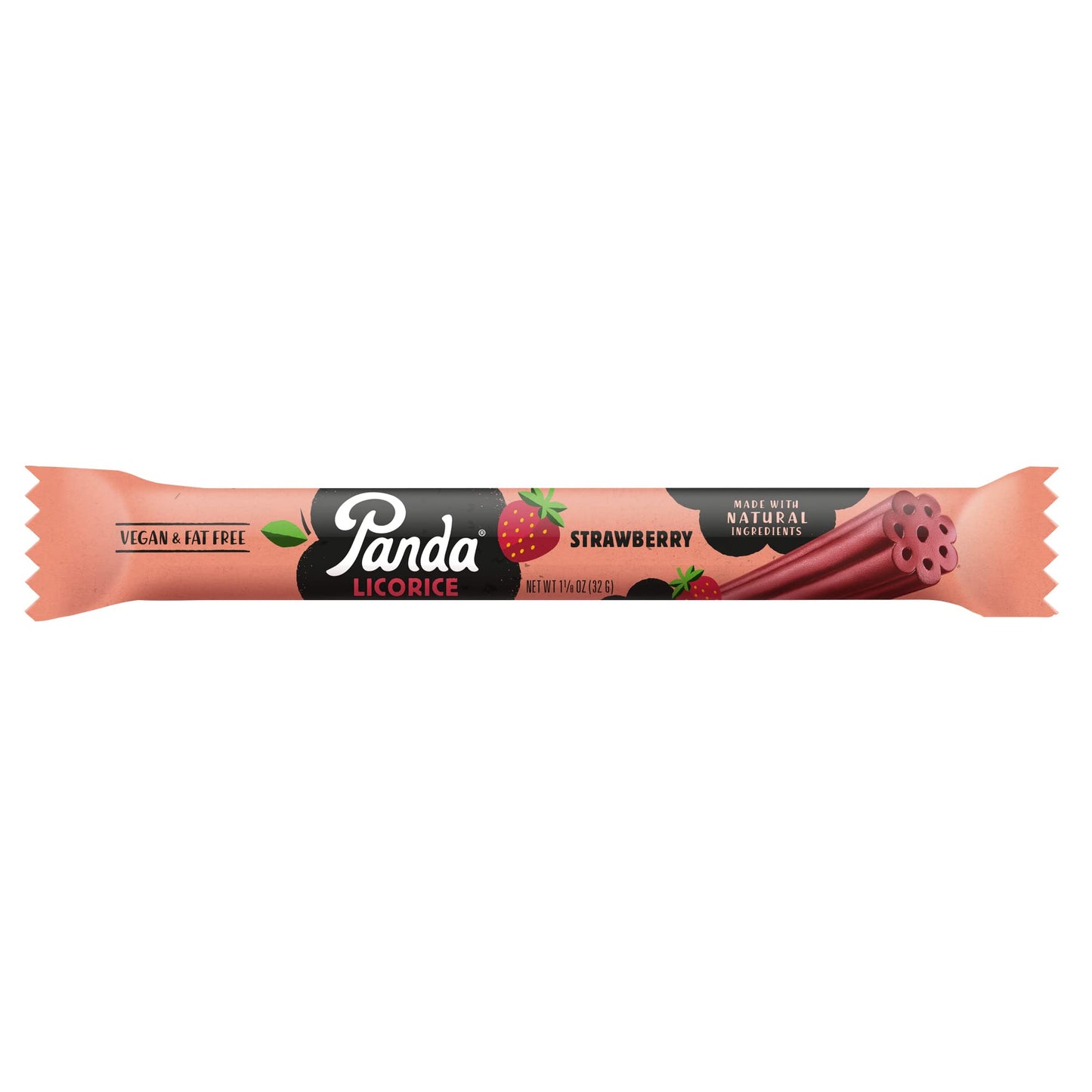 Panda Natural Soft Strawberry Licorice Candy - Non-GMO, Vegan, Fat Free - 32g (1.125 oz) x 20 Bars Pack