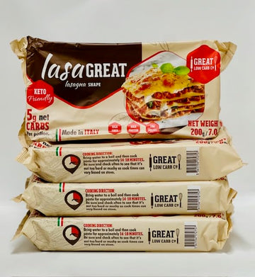 Great Low Carb Company LasaGreat Lasagna Shape 7 oz pastas, Keto, Low carb, High Protein. 5 Net Carbs, 19g Protein (4 pack)