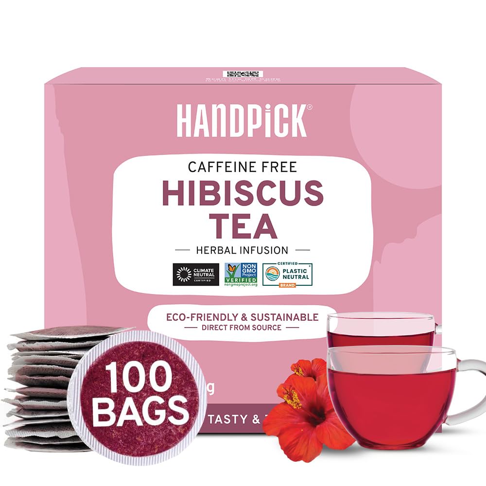 HANDPICK Hibiscus Tea Bags - Non-GMO, Caffeine-Free, Eco-Conscious, 100 Count