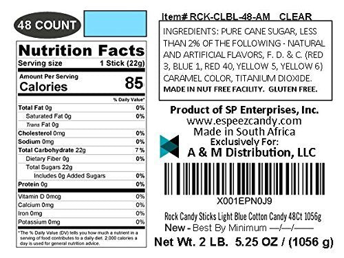 Espeez Extra Large Rock Candy Sticks - 36 Count - Light Blue - Individually Wrapped for Candy Buffets, Birthdays, Weddings