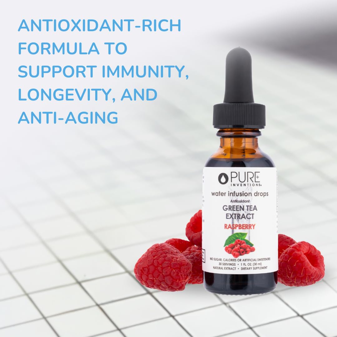 Pure Inventions Water Infusion Drops - Green Tea Antioxidants, Sugar-Free, 2 Fl Oz, Raspberry