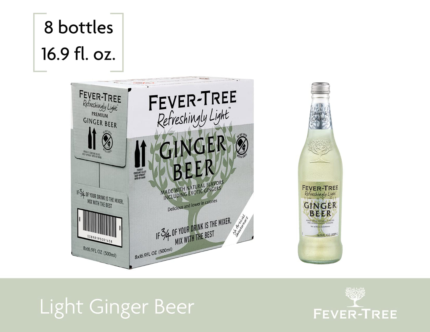 Fever-Tree Refreshingly Light Ginger malt-inspired  No Artificial Sweeteners  Flavourings or Preservatives  16.9 Fl Oz (Pack of 8)