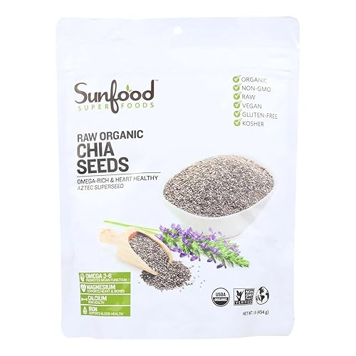Sunfood Superfoods Raw Organic Chia Seeds - Chia Seeds Organic, Dry Chia Seeds Bulk, Perfect For Chia Pudding, Smoothies, Yogurt, Usda Organic, Non Gmo, Raw, Vegan - 1 Lb Bag