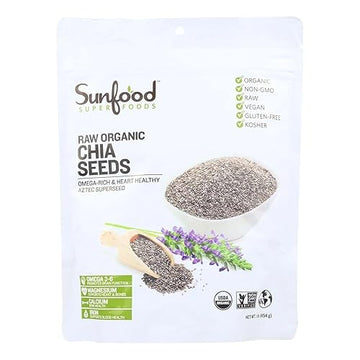 Sunfood Superfoods Raw Organic Chia Seeds - Chia Seeds Organic, Dry Chia Seeds Bulk, Perfect For Chia Pudding, Smoothies, Yogurt, Usda Organic, Non Gmo, Raw, Vegan - 1 Lb Bag