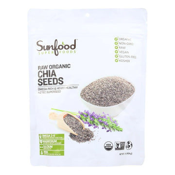 Sunfood Superfoods Raw Organic Chia Seeds - Chia Seeds Organic, Dry Chia Seeds Bulk, Perfect For Chia Pudding, Smoothies, Yogurt, Usda Organic, Non Gmo, Raw, Vegan - 1 Lb Bag
