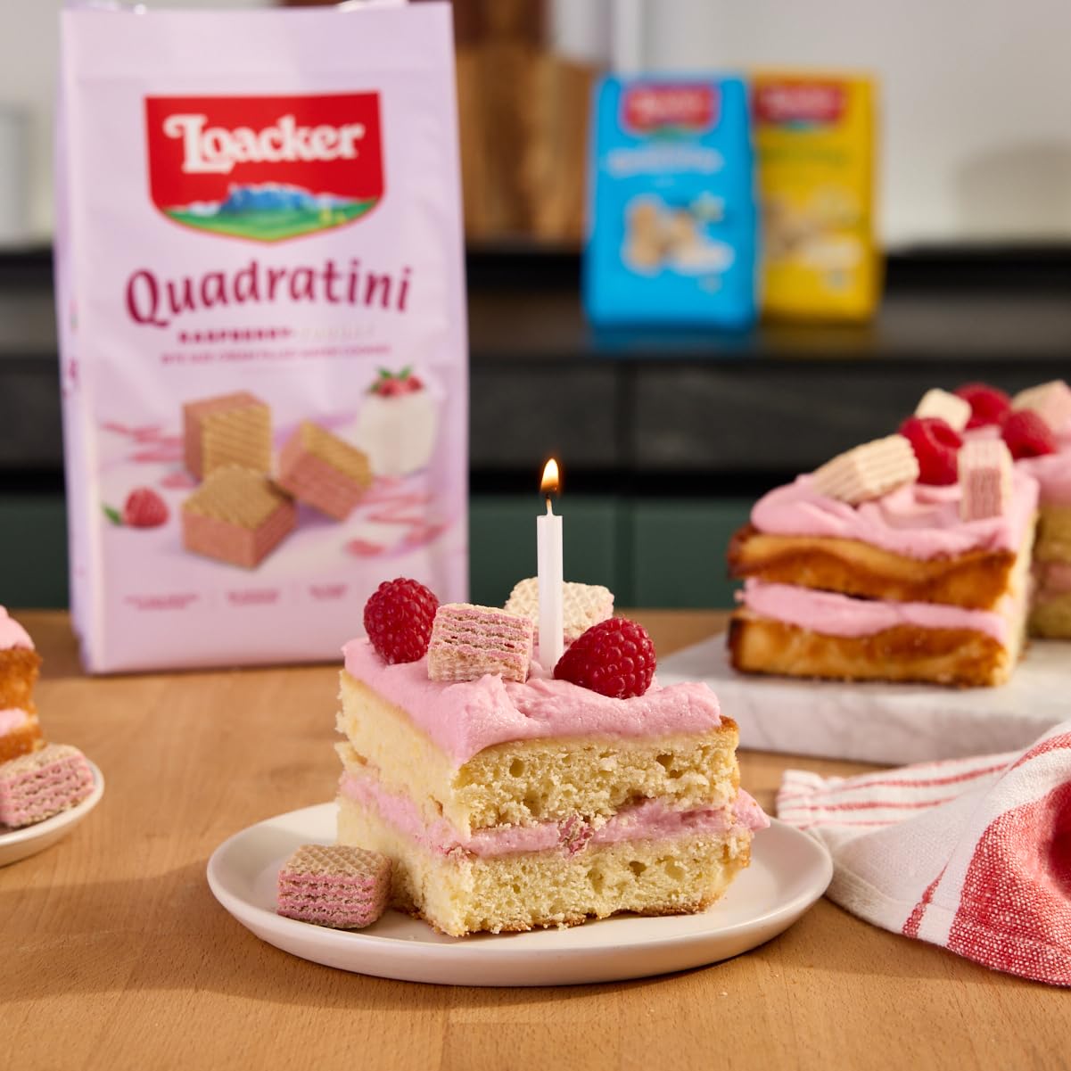 Loacker Quadratini Raspberry Yogurt Wafer Cookies, 30% Less Sugar, 7.76 oz (Pack of 6)