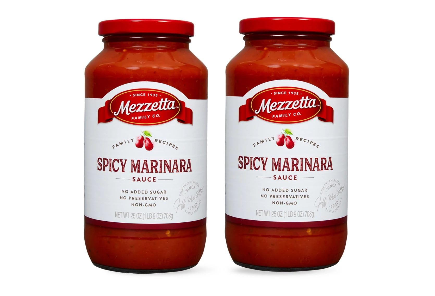 Mezzetta Family Recipes Spicy Marinara Sauce | Non-GMO, Gluten Free, Vegan, No Preservatives | 25 Ounce Jar (Pack of 2)