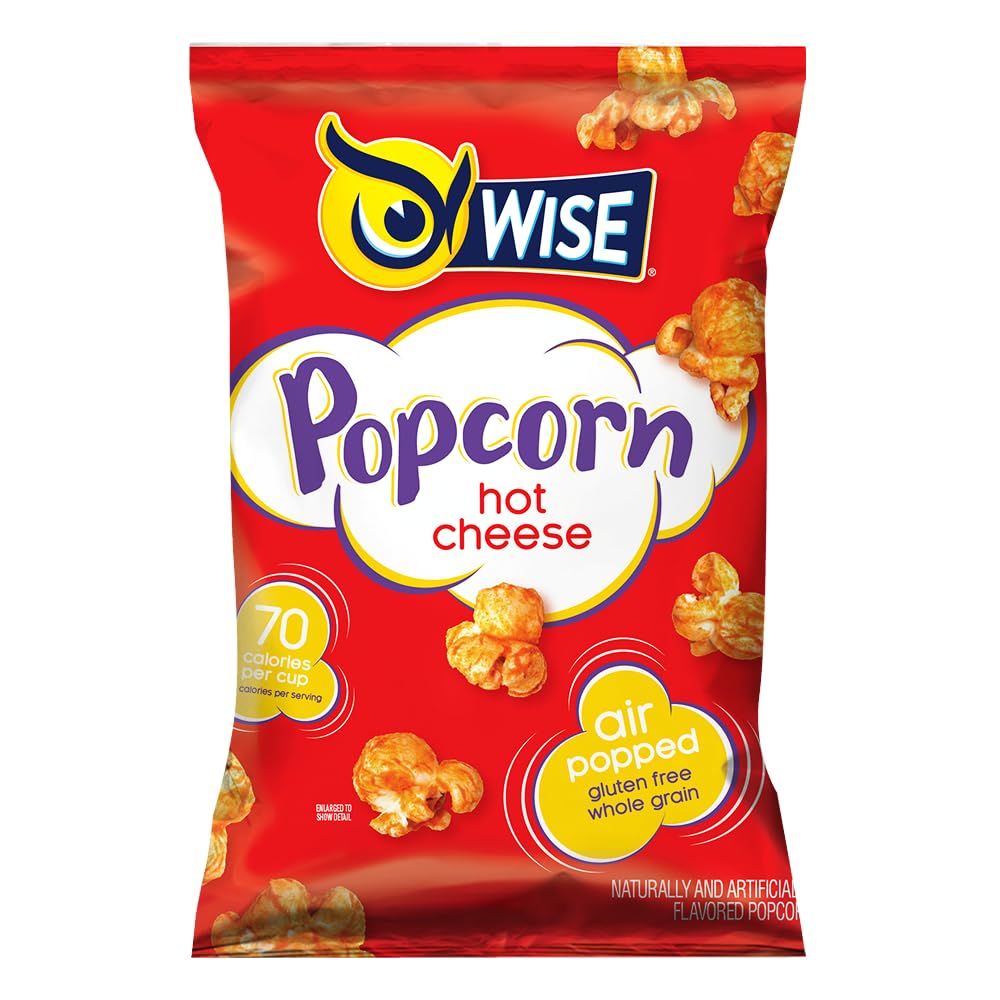 Wise Snacks Popcorn, Hot Cheese, 5 Ounce, Gluten Free, Whole Grain, Air Popped - No Preservatives, Perfect For On-The-Go Crunchy   (10 Count)