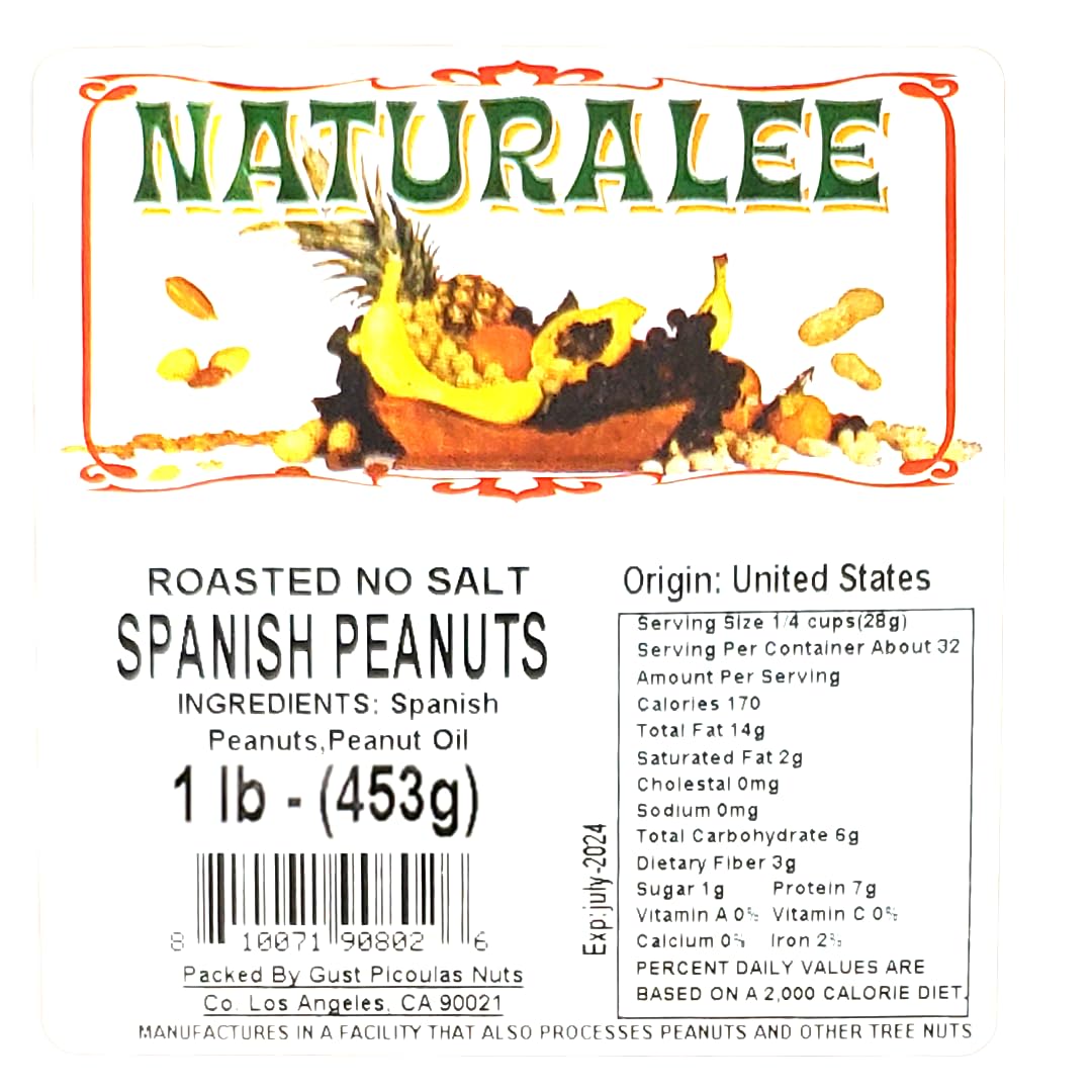Naturalee Peanuts, With Skin Spanish Peanuts 1 lbs - Roasted No Salt - Heart Health, High Protein