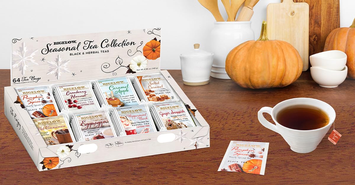 Bigelow Tea Seasonal Tea Collection, Caffeine Tea Variety Pack Gift Sampler, Holiday Tea Gift Set, 64 Count Box (Pack Of 1), 64 Tea Bags Total