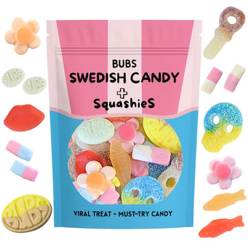 Swedish Candy Mix with UKs Famous Squashies - 1.2 lbs Bulk Bag of Viral Sweets Including Bubs Candy - Fun Assortment for Parties  Gifts & Candy Lovers  also includes the original Swedish Fish and Skulls