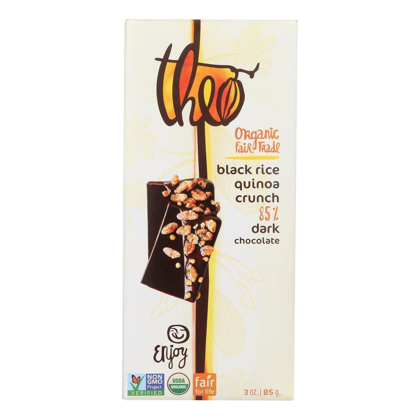 Theo Black Rice Quinoa Crunch 85% Dark Chocolate (12X3 Oz)