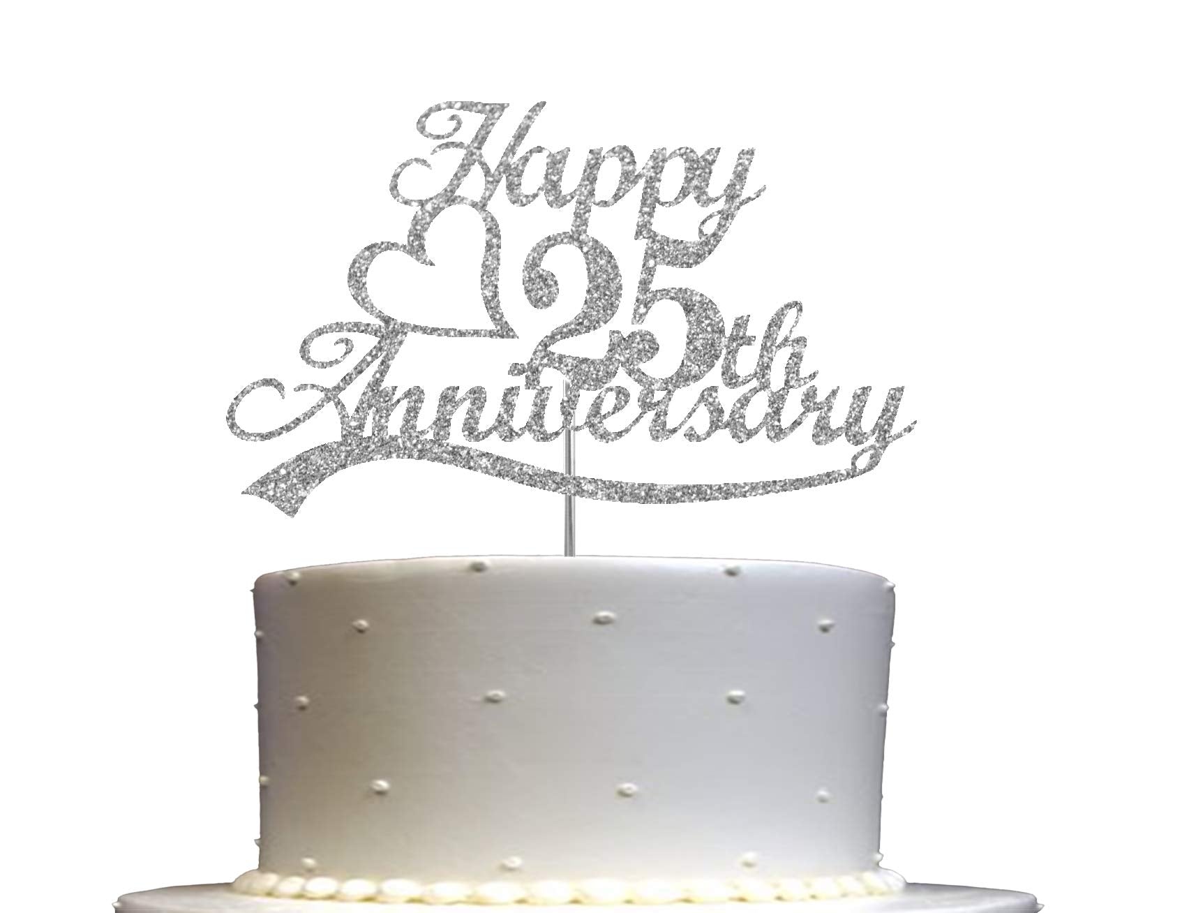 25Th Anniversary Cake Topper Silver Glitter, 25 Wedding Anniversary Party Decoration Ideas, Premium Quality, Sturdy Doubled Side