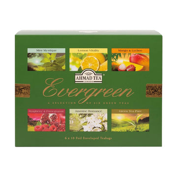 Ahmad Tea Green Tea, Evergreen Selection Pack Teabags, 60 Foil Teabags - Caffeinated & Sugar-Free