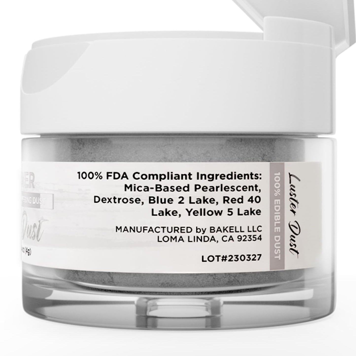 Bakell Edible Luster Dust | Nu Silver | 4g | Food Grade & Kosher | Model FLD112