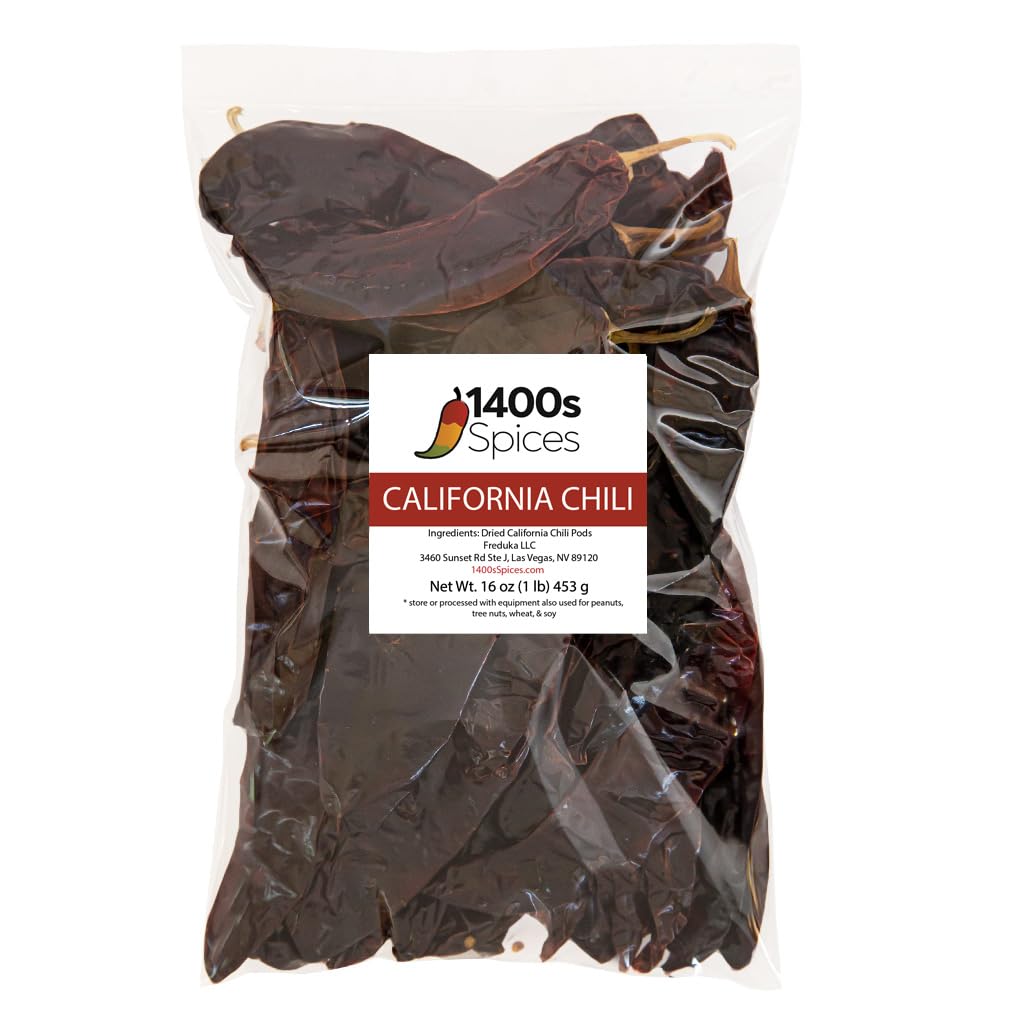 1Lb California Dried Whole Chilies Peppers, Anaheim Chile Seco Pods For Authentic Mexican Food, Heat-Sealed Resealable Bag By 14