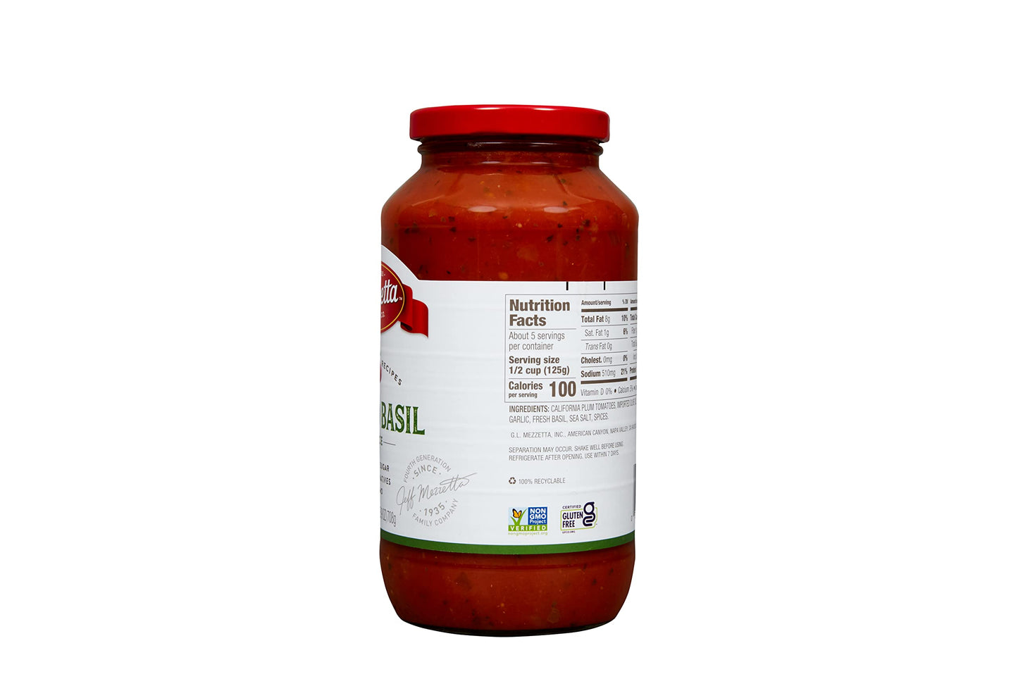 Mezzetta Family Recipes Tomato Basil Sauce | Non-Gmo, Gluten Free, Keto, Vegan, No Preservatives | 25 Ounce Jar (Pack Of 6)