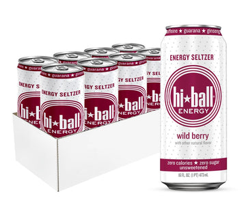 Hiball Clean Energy Drink - Wild Berry - Zero Sugar, 16 Fl Oz (8-Pack) - 160mg Organic Caffeine, 50mg Ginseng, 50mg Guarana
