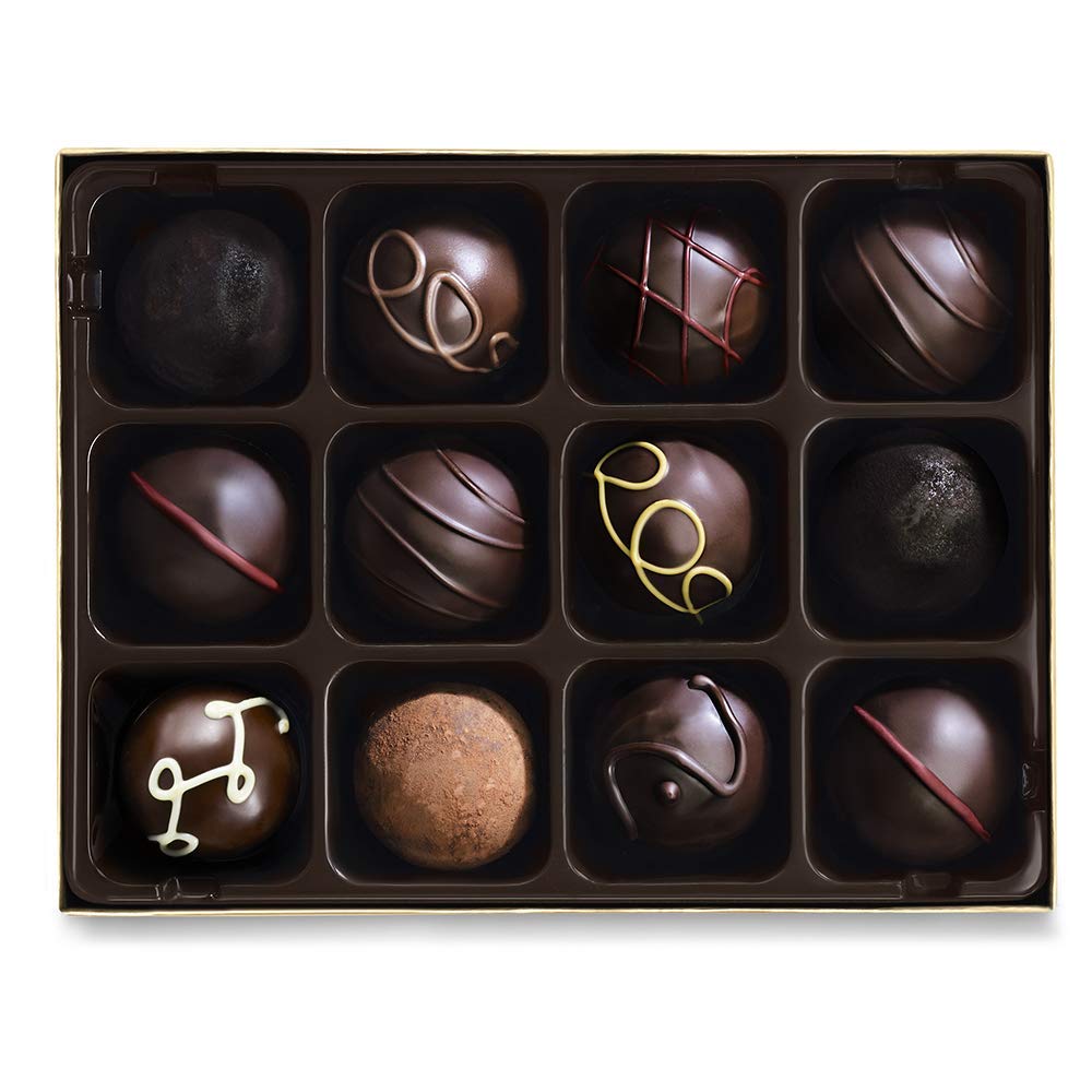 Godiva Chocolatier Assorted Dark Chocolate Truffle Gift Box For Birthday, Thank You, Anniversary, Congratulations Gift Basket Gourmet Candy With Creamy Ganache In Dark Chocolate, 12Pc
