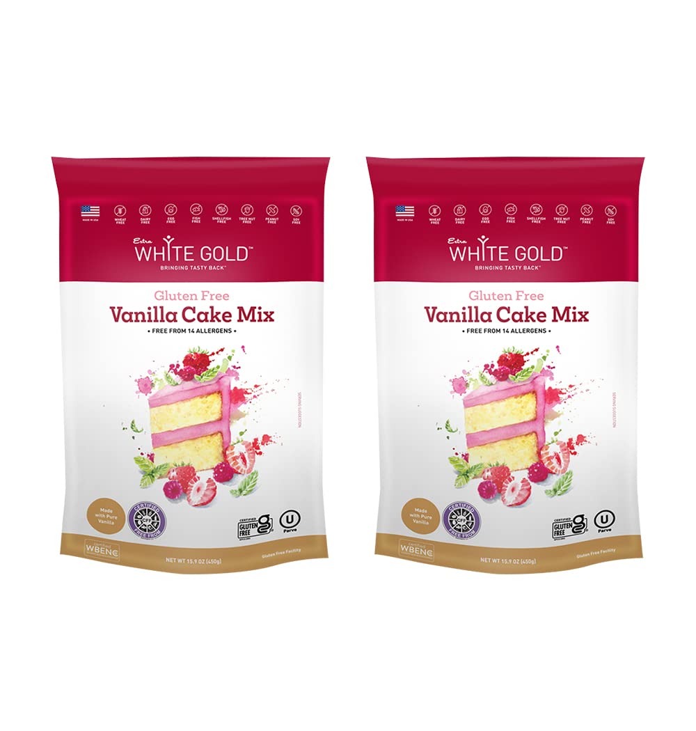 Extra White Gold Vanilla Cake Mix - For Baking Cakes Cupcakes Desserts - [Gluten Free] [Nut Free] [Free of the Top 14 Major Alle