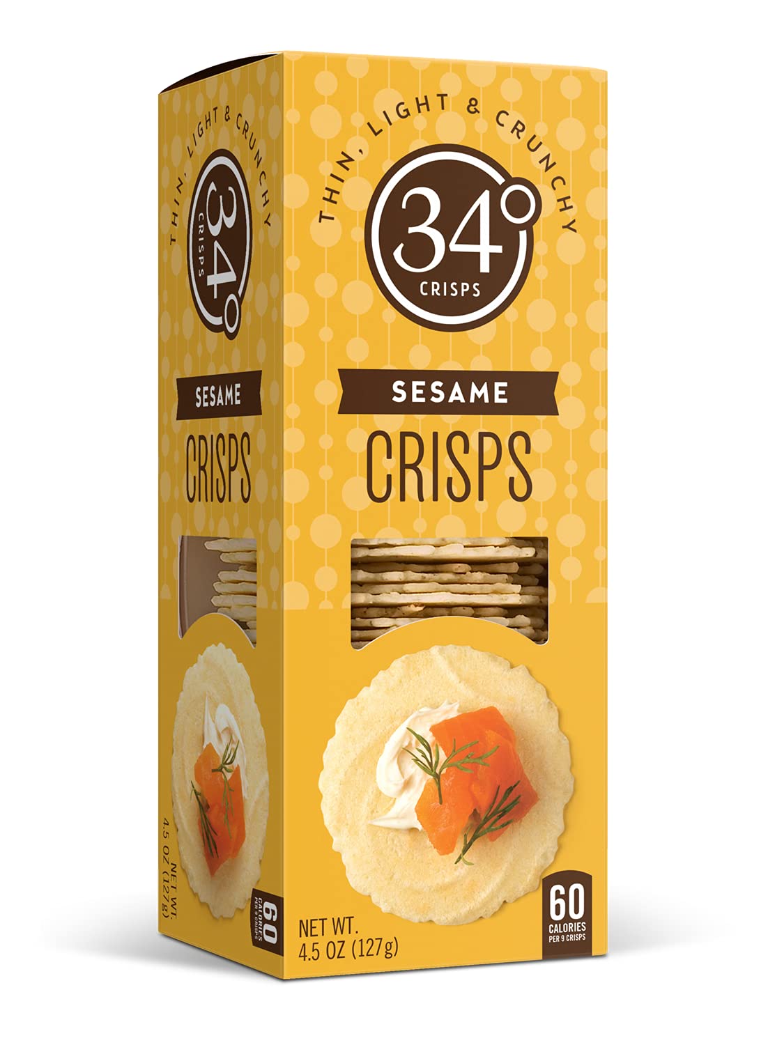 34 Degrees Sesame Crisps | Light & Crunchy Thin Crackers For Charcuterie, Cheese Boards & Entertaining, 6 Pack (4.5Oz Each)