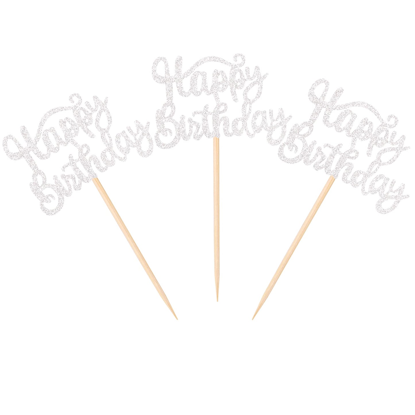 36 Pcs Happy Birthday Cupcake Toppers Glitter Birthday Cupcake Picks Decorations For Celebrating Birthday Party Supplies Silver