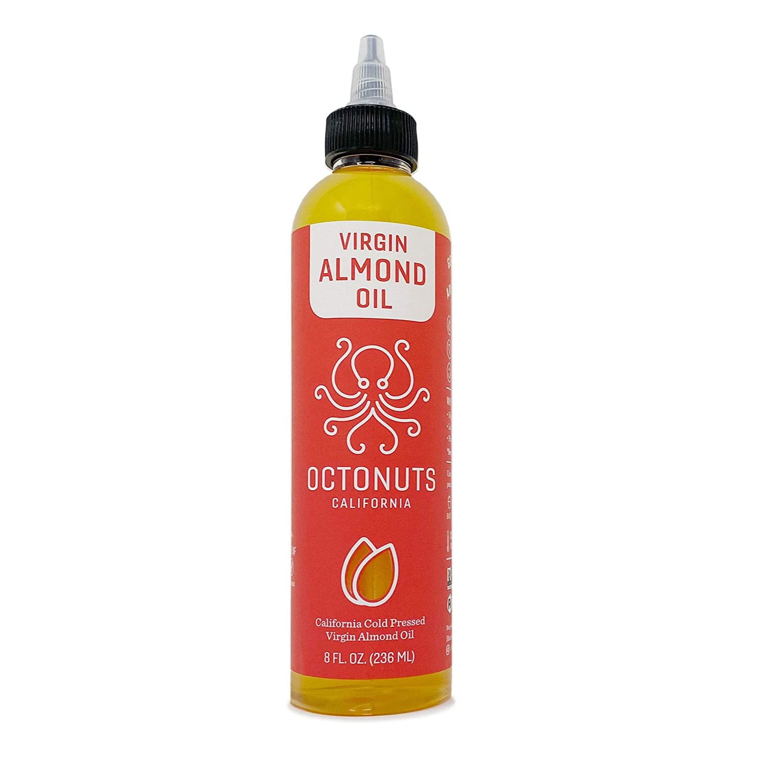 Octonuts Cold Pressed Almond Oil, 8 ounce, Made with California Almonds, Plant-based, Keto, Paleo Friendly, Vegan, Gluten Free (