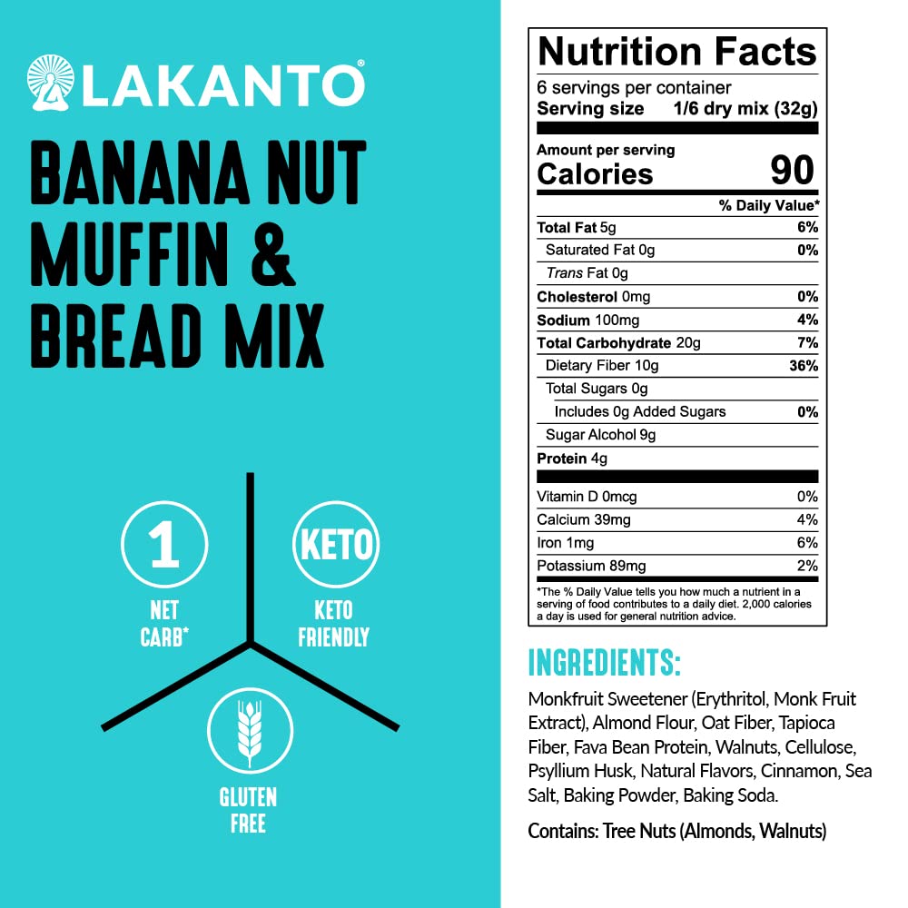 Lakanto Sugar Free Banana Nut Muffin & Bread Mix, Gluten Free, Keto Friendly, 7.06 oz (Pack of 1)