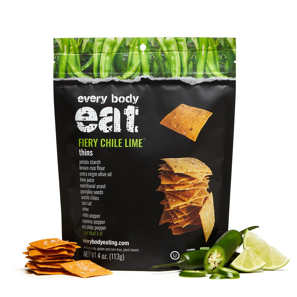 Every Body Eat Fiery Chile Lime Snack Thins, Vegan, Gluten & Dairy Free, 4 Ounce Pack
