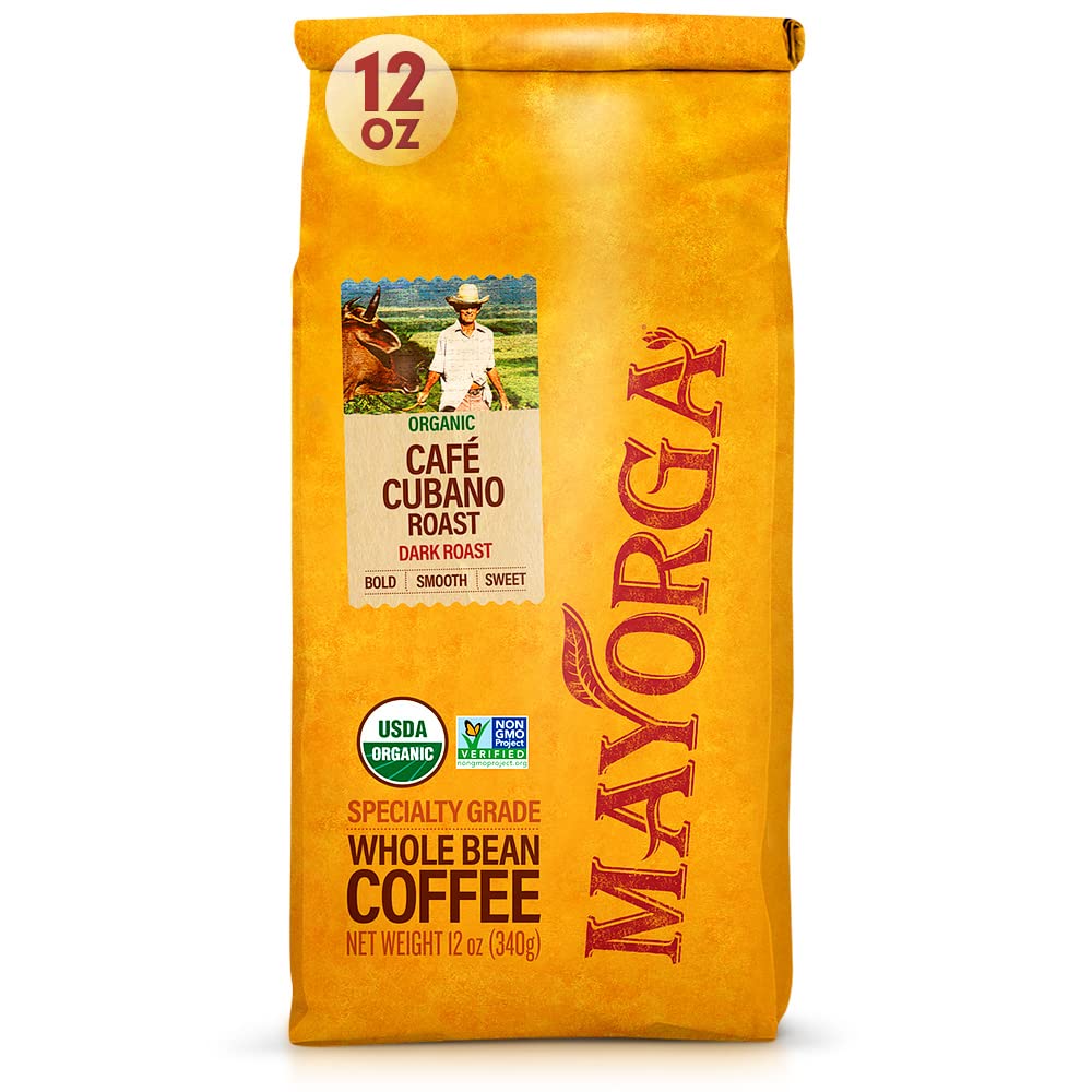 Mayorga Dark Roast Coffee 12oz Cubano Roast Coffee Bag 100% Arabica Whole Coffee Beans - Smoothest Organic Coffee - Specialty Gr