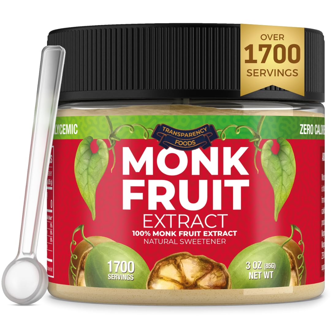 Transparency Foods Monk Fruit Sweetener, 100% Pure, Zero Calories, Non-GMO, 3oz (1700 Servings)