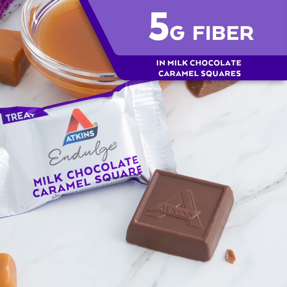 Atkins Endulge Milk Chocolate Caramel Squares, Dessert Favorite, Good Source Of Fiber, 1G Sugar, 90 Count
