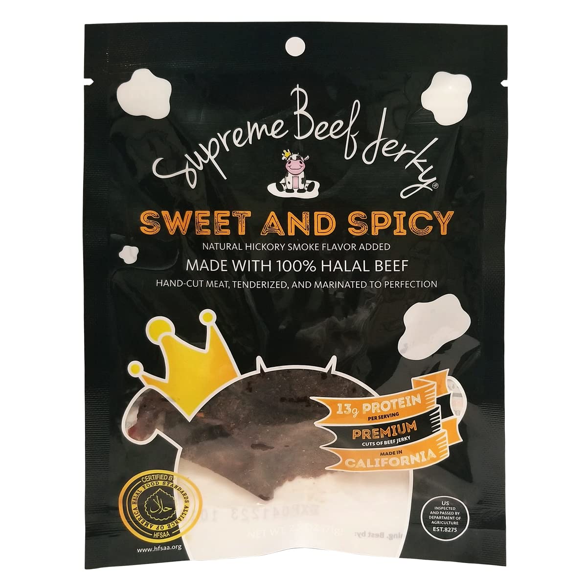 Supreme Beef Jerky, Halal Beef Jerky, Handcrafted Gourmet Meat Snacks, 2.5 Oz (Sweet & Spicy) Brown