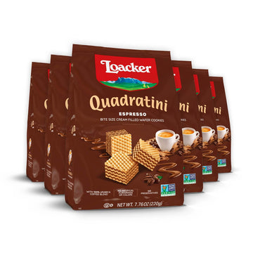 Loacker Quadratini Espresso Wafer Cookies LARGE - Premium Crispy Bite Size Wafers - 30% Less Sugar - NON-GMO - LARGE Pack of 6